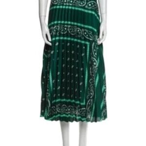 Sandro Paris Paisley Pleated Skirt in Green Polyester / Size 3